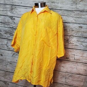 VTG Best American Yellow 100% Silk Blouse Size Small Short Sleeve Shoulder Pads
